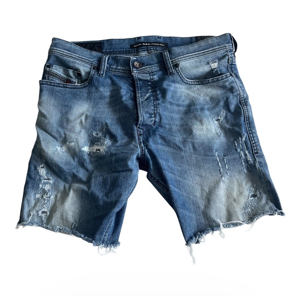 Diesel Tepphar Slim Carrot Denim Cut Off Jean Shorts Mens 33 Blue Distressed